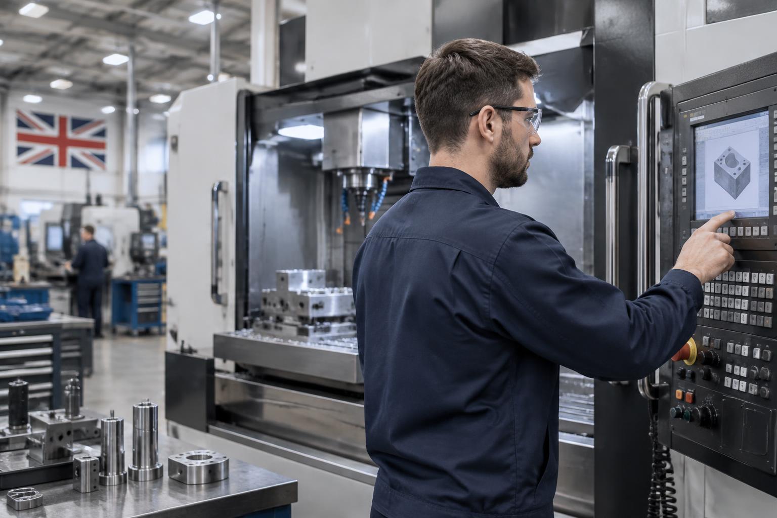 CNC engineer operating modern precision machinery