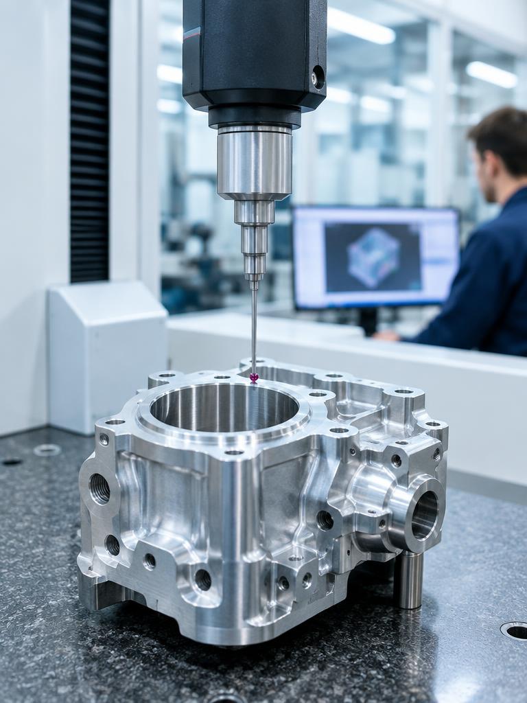 Quality inspector checking precision engineered components